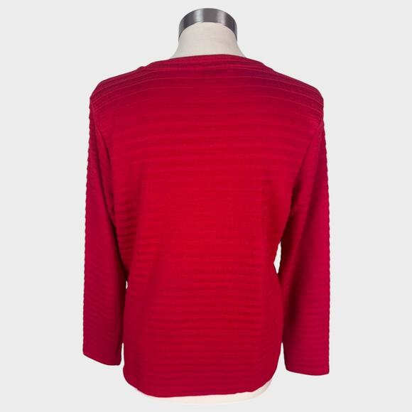 Liz Claiborne PL Petite Large Red Ribbed Pullover Sweater Button Shoulder Accent - Picture 6 of 7